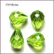 Imitation Austrian Crystal Beads, Grade AAA, Faceted, Drop, Yellow Green, 10x12mm, Hole: 0.9~1.5mm(SWAR-F062-12x10mm-17)