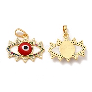 Rack Plating Brass Micro Pave Colorful Cubic Zirconia Pendants, with Handmade Evil Eye Lampwork, Cadmium Free & Lead Free, Long-Lasting Real 18K Gold Plated, Eye Charm, Red, 19x22.5x4mm, Hole: 6x3mm(LAMP-A153-03G-08)