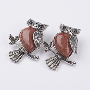 Synthetic Goldstone Pendants, with Alloy Finding, Owl, Antique Silver, 46.5x35.5x11.5mm, Hole: 6x8.5mm(G-E442-01W)