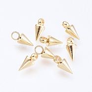 304 Stainless Steel Pendants, Spike/Cone, Real 18K Gold Plated, 7.5x3mm, Hole: 1.8~2mm(STAS-G214-47G-04)