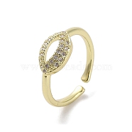 Brass Pave Cubic Zirconia Cuff Rings, Horse Eye, Real 18K Gold Plated, US Size 5 1/2(16.1mm)(RJEW-M170-22G)