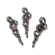 Natural Amethyst Big Pendants, Snake Charms, with Rack Plating Antique Silver Tone Alloy Findings, Cadmium Free & Lead Free, 61.5x20x13mm, Hole: 8x5.5mm(G-B033-06AS-16)