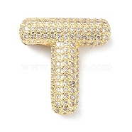 Rack Plating Brass Micro Pave Cubic Zirconia Pendants, Real 18K Gold Plated, Lead Free & Cadmium Free, Letter, Letter T, 22.5x21x6.5mm, Hole: 4x2.5mm(KK-Q790-01T-G)