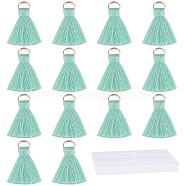 SUNNYCLUE 100Pcs Polycotton(Polyester Cotton) Tassel Pendant Decorations, with Iron Findings, Aquamarine, 20~30x7~8mm, Hole: 5mm(FIND-SC0002-38A)