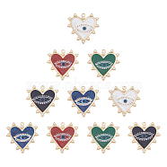 Printed Alloy Pendants, with Enamel and ABS Plastic Imitation Pearl, Heart with Eye, Light Gold, Mixed Color, 33x33x2.5mm, Hole: 1.8mm,  5 colors, 2pcs/color, 10pcs/box(ENAM-NB0001-29-RS)