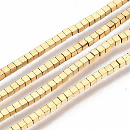Electroplate Non-magnetic Synthetic Hematite Beads Strands, Cube, Real 18K Gold Plated, 1.5x1.5x1.5mm, Hole: 0.5mm, about 286~291pcs/strand, 15.94 inch~16.14 inch(40.5cm~41cm)(G-T114-86G)