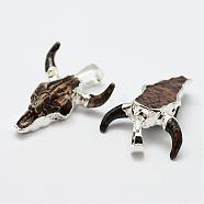 Resin Pendants, with Brass Findings, Cattle Head, Silver Color Plated, 26x22x7mm, Hole: 5x8mm(RESI-E008-01C)