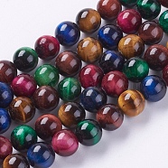 Natural Tiger Eye Beads Strands, Round, Mixed Color, 8mm, hole: 1mm, about 24pcs/strand, 7.8 inch(G-G101-8mm-6)
