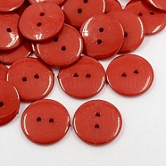 Acrylic Sewing Buttons, Plastic Buttons for Costume Design, 2-Hole, Dyed, Flat Round, Dark Red, 17x2mm, Hole: 1mm(BUTT-E084-B-04)