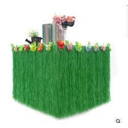 Hibiscus Artificial Grass Table Skirt, For Hawaiian Party Decorations, Tropical Party Table Decoration Accessories, Green, 2760x750mm(AJEW-WH0023-10)