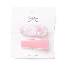 Cellulose Acetate(Resin) and Plasic Alligator Hair Clips, with Golden Iron Findings, Oval & Trapezoid, Pearl Pink, 41.5x18x16mm, 2pcs/set(X-PHAR-C008-01D)