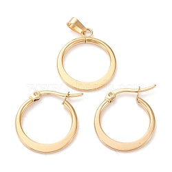 304 Stainless Steel Jewelry Sets, Hoop Earrings and Pendants, Flat Ring, Golden, Hoop Earrings: 21x19.5x2mm, Pin: 0.6x1mm; Pendant: 23.5x19x2mm, Hole: 6x3mm(SJEW-G077-28G-A)