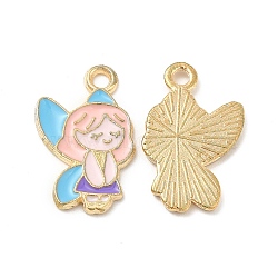 Light Gold Plated Alloy Pendants, with Enamel, Fairy Charm, Colorful, 19x12x1.5mm, Hole: 2mm(ENAM-T016-39LG)