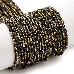 Electroplate Glass Beads Strands, Half Plated, Faceted Round, Black Plated, 2mm, Hole: 0.7mm, about 184~187pcs/strand, 14.45''(36.7cm)(GLAA-H021-01A-HP04)