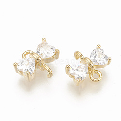 Brass Cubic Zirconia Links, Clear, Bowknot, Nickel Free, Real 18K Gold Plated, 6x7x2.5mm, Hole: 0.8mm(ZIRC-Q014-085G)