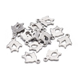 201 Stainless Steel Charms, Laser Cut, Double Dolphin, Stainless Steel Color, 12.5x10x0.9mm, Hole: 1.4mm(STAS-F255-014P)