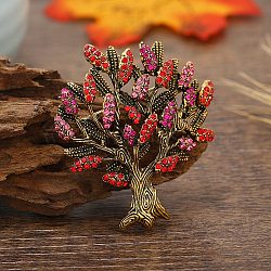Rhinestone Pin, Alloy Brooch for Backpack Clothes, Tree of Life, Antique Golden, 55x48mm(TREE-PW0001-83B-01)