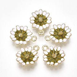 Alloy Pendants, with Enamel, Flower, Light Gold, Olive, 15x12x3mm, Hole: 1.4mm(X-PALLOY-S177-08D)