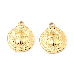304 Stainless Steel Pendants, Flat Round with Insect Charm, Real 18K Gold Plated, 16x13x3mm, Hole: 1.4mm(STAS-A089-21G)