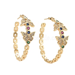 Colorful Cubic Zirconia Butterfly Stud Earrings, Rack Plating Brass Half Hoop Earrings for Women, Cadmium Free & Lead Free, Real 18K Gold Plated, 39.5x40x12.5mm, Pin: 0.8mm(EJEW-G288-19G)