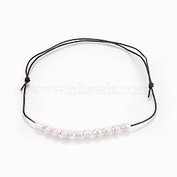 Adjustable Natural Pearl Beaded Necklaces, with Cowhide Leather Cords, White, 17.3~29.1 inch(44~74cm)(NJEW-JN02305-01)