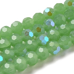 Imitation Jade Glass Beads Strands, Faceted, Round, Light Green, 10x9mm, Hole: 1.3mm, about 65~68pcs/strand, 24.13~24.21''(61.3~61.5cm)(EGLA-A035-J10mm-L01)