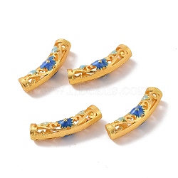 Hollow Alloy Tube Beads, with Enamel, Curved Tube, Matte Gold Color, Blue, 22.5x5mm, Hole: 3mm(ENAM-L039-08MG-02)
