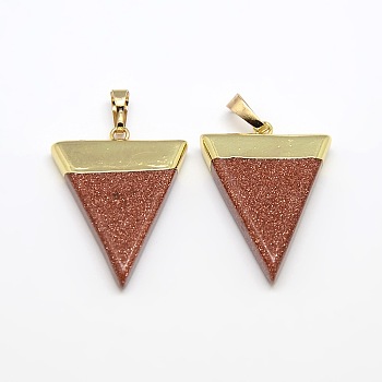 Synthetic Goldstone Pendants, with Golden Tone Brass Findings, Triangle, 30~35x23~28x5mm, Hole: 8x5mm