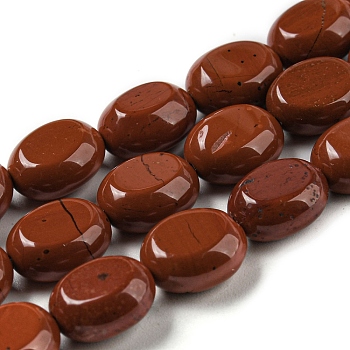 Natural Red Jasper Beads Strands, Flat Oval, 10x8x5.5mm, Hole: 0.8mm, about 39pcs/strand, 15.47''(39.3cm)