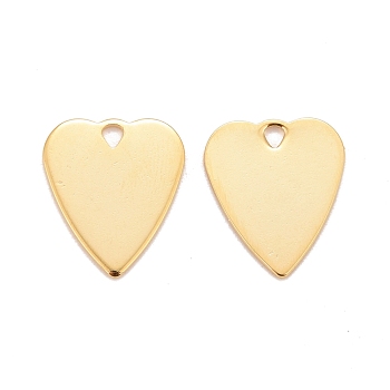 201 Stainless Steel Pendants, Heart, Real 24k Gold Plated, 15x13x0.8mm, Hole: 1.6mm