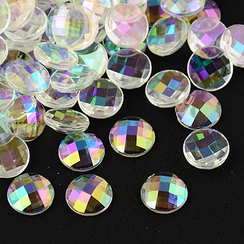 Taiwan Acrylic Rhinestone Cabochons, Flat Back and Faceted, Half Round/Dome, Colorful, 8x2.5mm