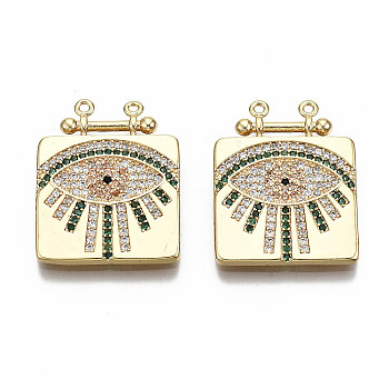 Brass Micro Pave Colorful Cubic Zirconia Pendants, Nickel Free, Square with Eye, Real 18K Gold Plated, 24x23.5x2mm, Hole: 1mm