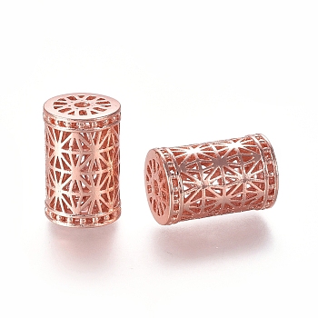 Hollow Brass Beads, Column, Real Rose Gold Plated, 18x12mm, Hole: 2mm