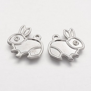 201 Stainless Steel Bunny Pendant Enamel Settings, Rabbit, Stainless Steel Color, 17x17x1.5mm, Hole: 1mm