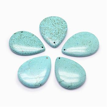 Natural Howlite Big Pendants, Dyed, teardrop, Pale Turquoise, 52~53x38~40x7mm, Hole: 2mm