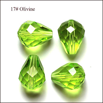 Imitation Austrian Crystal Beads, Grade AAA, Faceted, Drop, Yellow Green, 10x12mm, Hole: 0.9~1.5mm