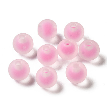 Transparent Acrylic Beads, Frosted, Bead in Bead, Round, Pearl Pink, 8x7mm, Hole: 2mm, about: 1724pcs/500g