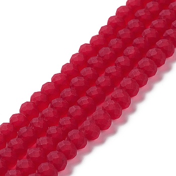 Transparent Glass Beads Strands, Faceted, Frosted, Rondelle, Red, 10mm, Hole: 1mm