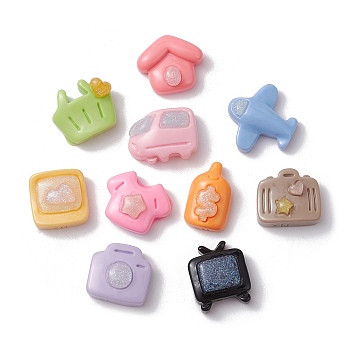 Plane/TV/Bus Clothes Daily Theme Opaque Resin Decoden Cabochons, Mixed Shapes, Mixed Color, 11.5~15x9~15x5.5~6mm