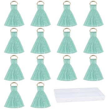 SUNNYCLUE 100Pcs Polycotton(Polyester Cotton) Tassel Pendant Decorations, with Iron Findings, Aquamarine, 20~30x7~8mm, Hole: 5mm