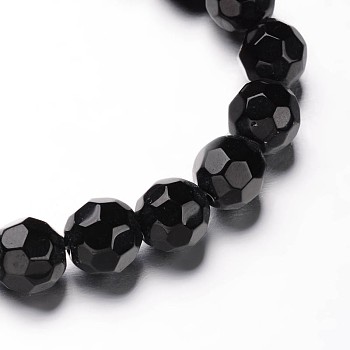 Faceted(32 Facets) Round Glass Bead Strands, Black, 8mm, Hole: 1mm, about 40pcs/strand, 11.8 inch