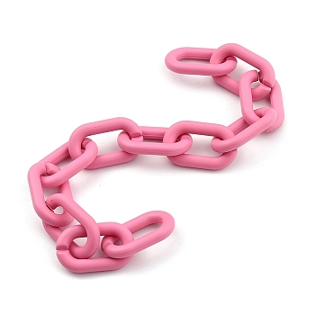 Handmade Acrylic Cable Chains, Oval, for Jewelry Making, Hot Pink, Link: 27x16.5x4mm, 39.37 inch(1m)/strand
