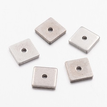 304 Stainless Steel Spacer Beads, Square, Stainless Steel Color, 8x8x0.8~1mm, Hole: 1.2mm