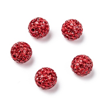 Middle East Rhinestone Beads, Polymer Clay Inside, Round, Red, 10mm, PP11(1.7~1.8mm), Hole: 1.5mm