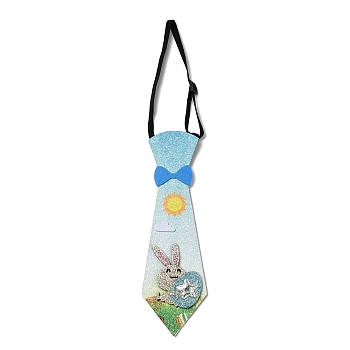 Easter Theme Rabbit Egg Glitter Felt Necktie, Party Children Suit Neck Ties, for Boy, with Elastic Band, Light Sky Blue, Inner Diameter: 89~157mm