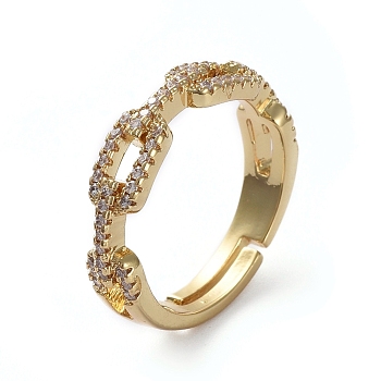 Adjustable Brass Finger Rings, with Micro Pave Cubic Zirconia, Clear, Golden, US Size 7(17.3mm)