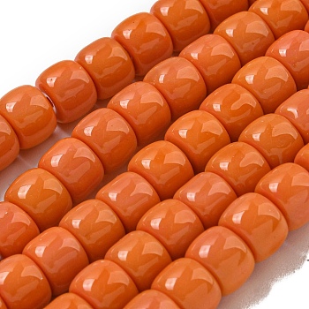 Opaque Glass Beads Strands, Barrel, Coral, 8x6mm, Hole: 1.6mm, about 61~62pcs/strand, 14.84''~15.16''(37.7~38.5cm)