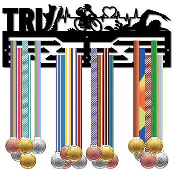 Iron Medal Holder, Medals Display Hanger Rack, Medal Holder Frame, with Screws, Rectangle, Triathlon, Sports, 150x400mm, Hole: 5mm