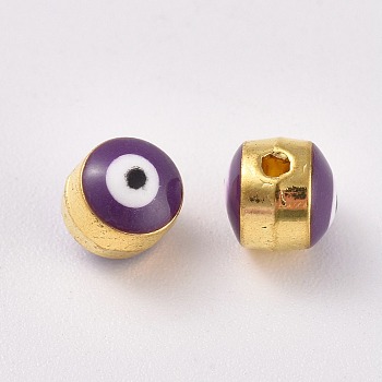 Alloy Enamel European Beads, Large Hole Beads, Evil Eye, Golden, Midnight Blue, 5.5x5.5~7mm, Hole: 1mm