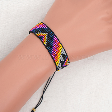 Miyuki Glass Seed Braided Bead Bracelet, Stripe Pattern Wide Band Friendship Bracelet for Women, Colorful, 11 inch(28cm)(BJEW-A121-55)